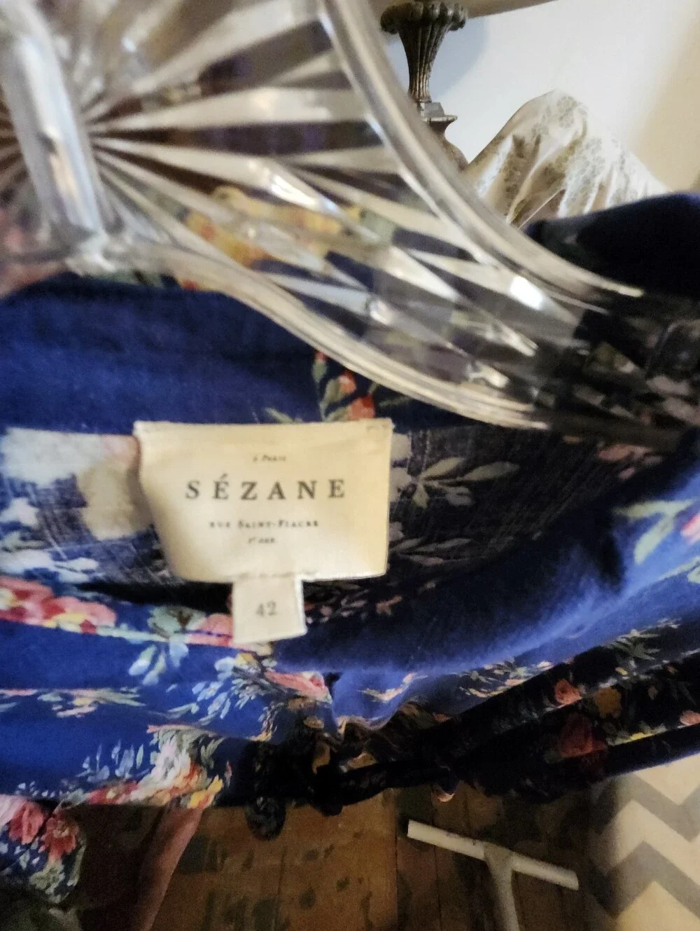 Sezane Navy Floral Linen Blend Romper